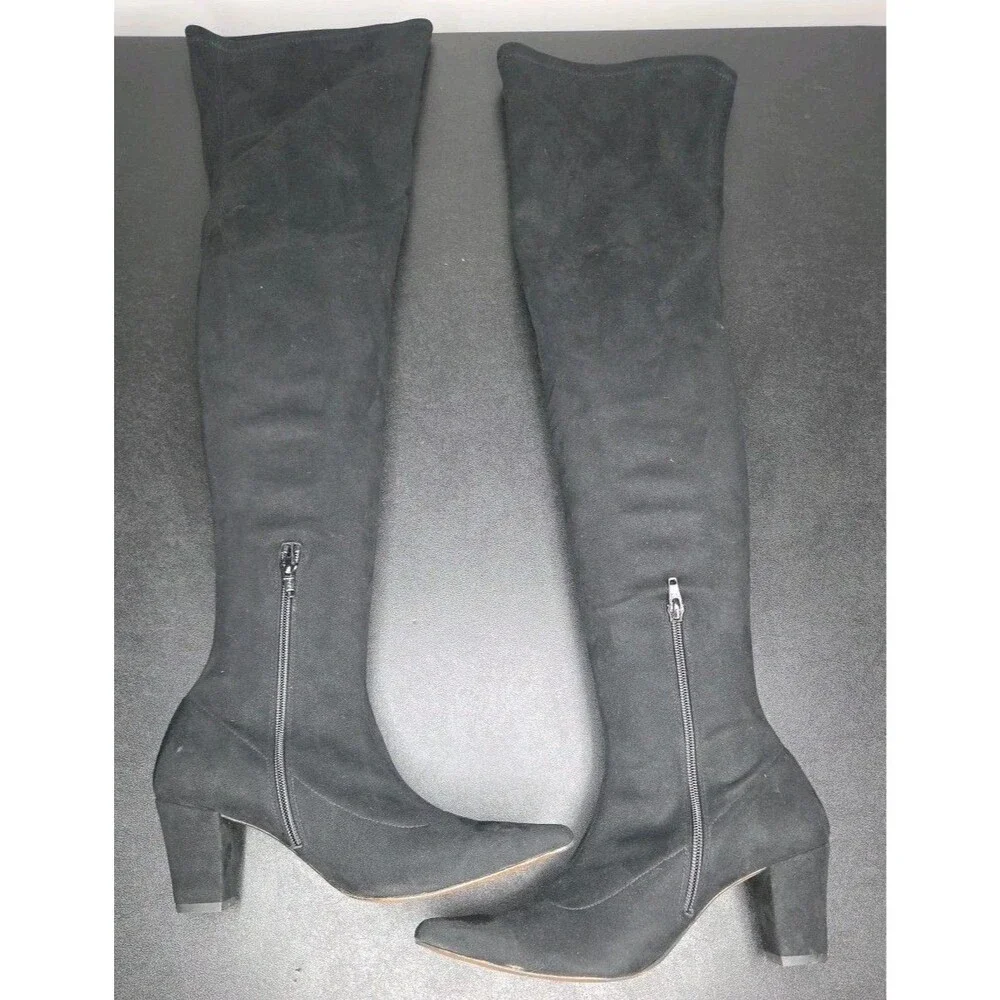 Anthropologie Black Suede Over the Knee Block-Heel Boots Women’s Size 8 EU 38